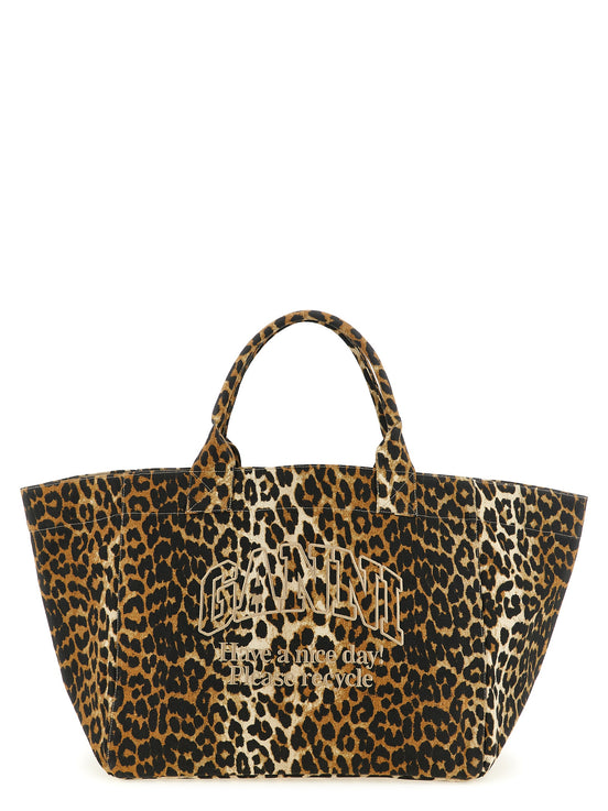 Ganni Brown Recycled Cotton Tote Bag
