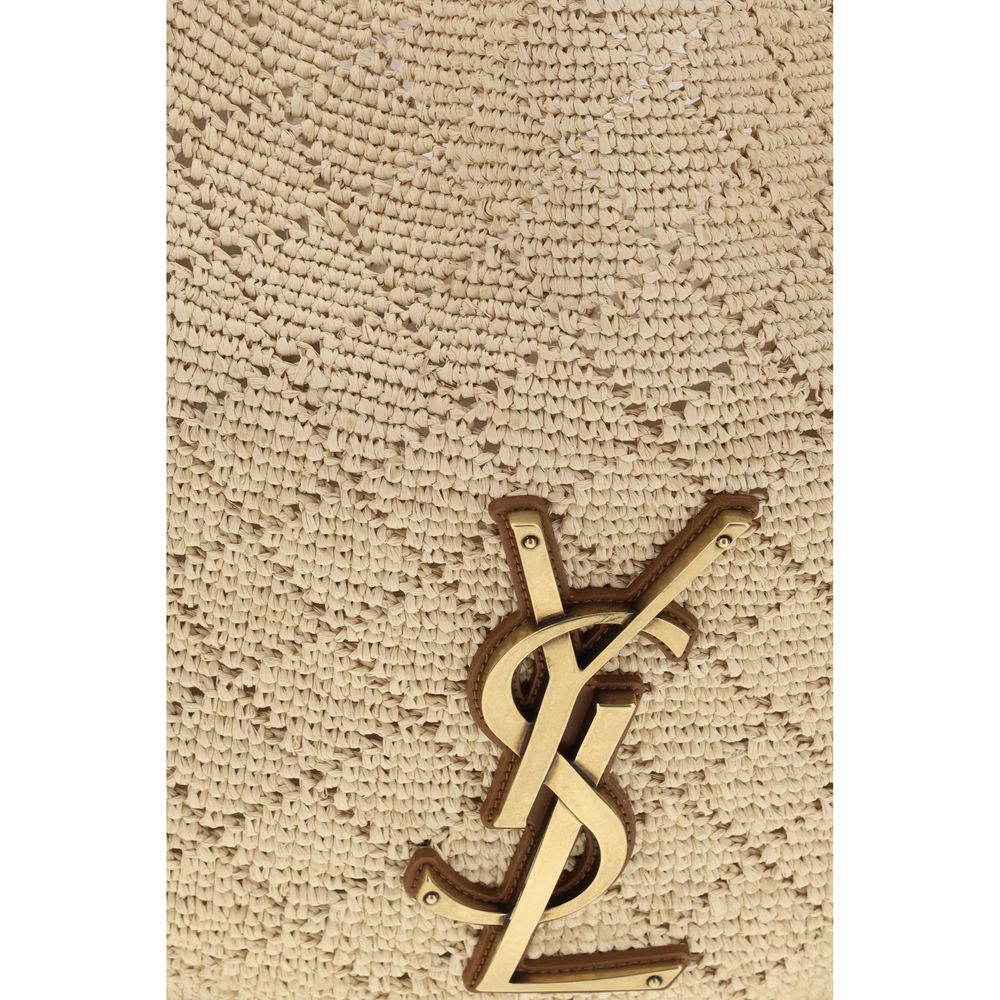 Τσάντα ώμου Saint Laurent μπεζ από ραφία