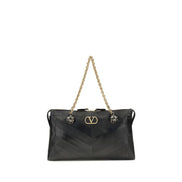 Valentino Garavani Panthea Chevron Black Leather Shoulder Bag