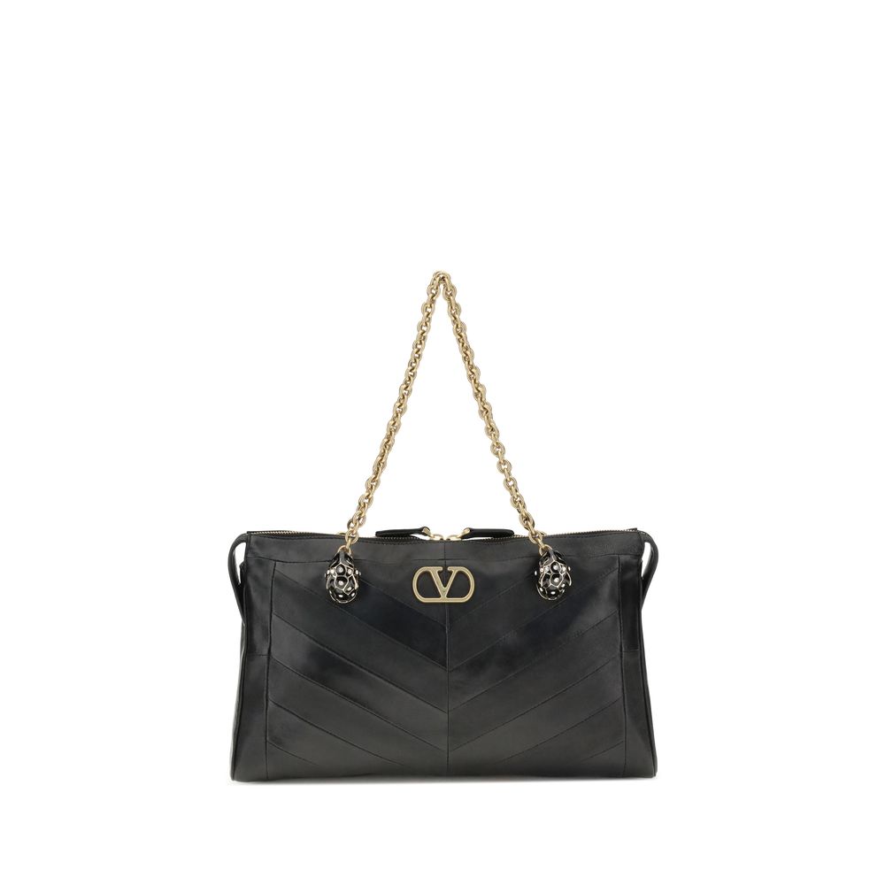 Valentino Garavani Panthea Chevron Black Leather Shoulder Bag