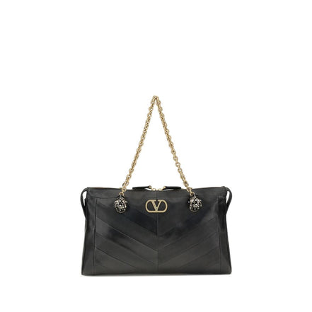 Valentino Garavani Panthea Chevron Black Leather Shoulder Bag