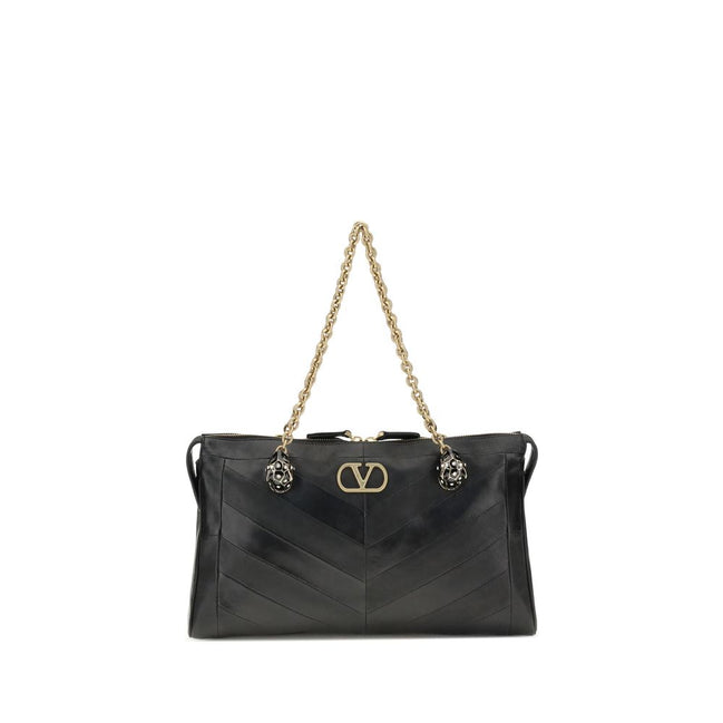 Valentino Garavani Panthea Chevron Black Leather Shoulder Bag