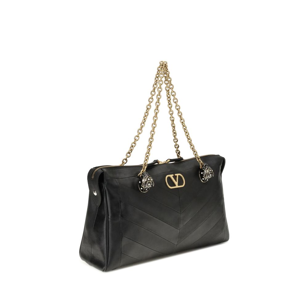 Valentino Garavani Panthea Chevron Black Leather Shoulder Bag