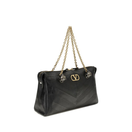 Valentino Garavani Panthea Chevron Black Leather Shoulder Bag