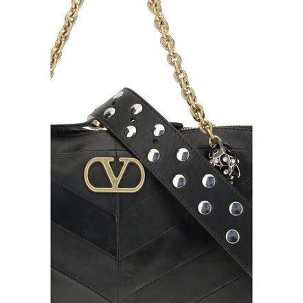 Valentino Garavani Panthea Chevron Black Leather Shoulder Bag