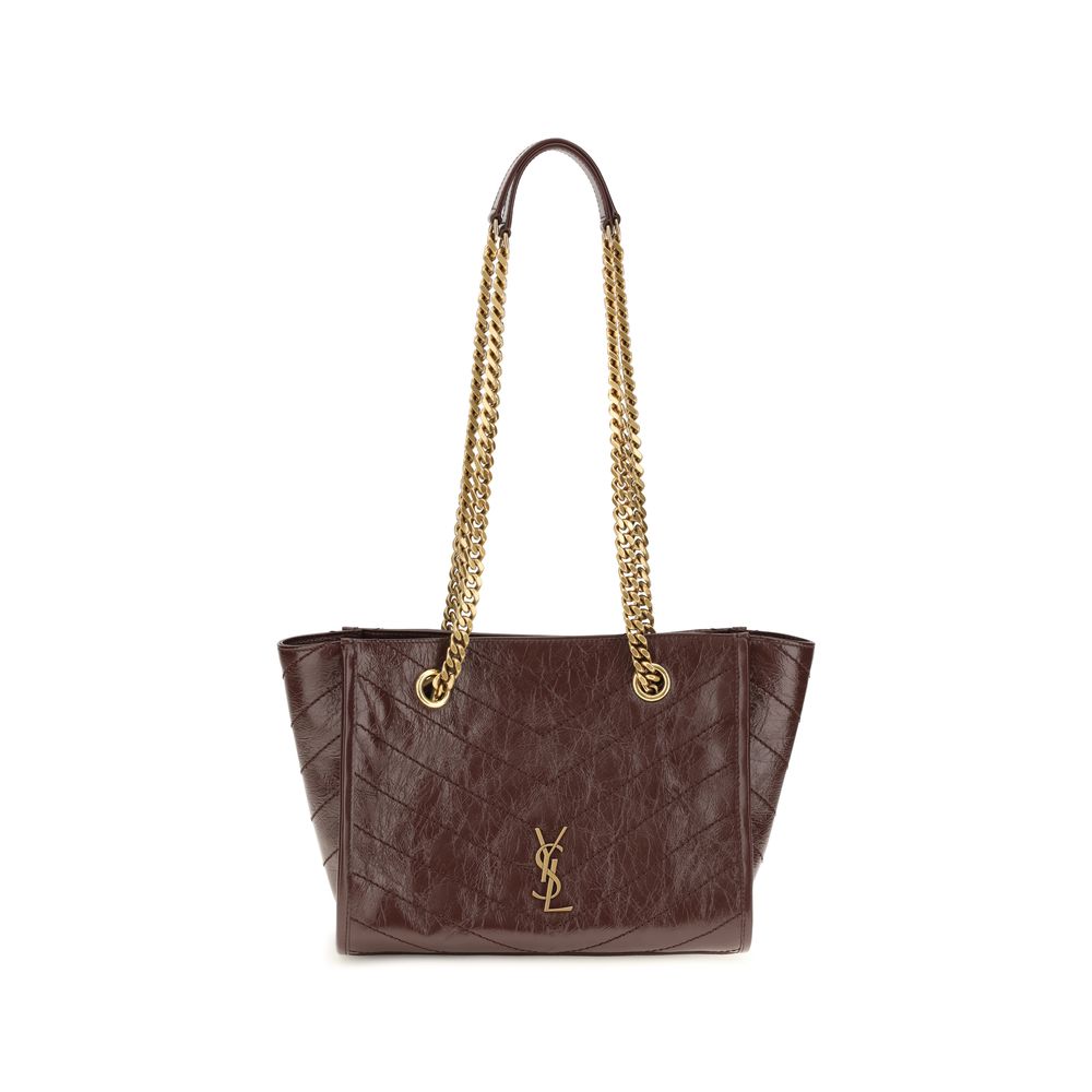 Saint Laurent Μικρή Καφέ Δερμάτινη Τσάντα Tote