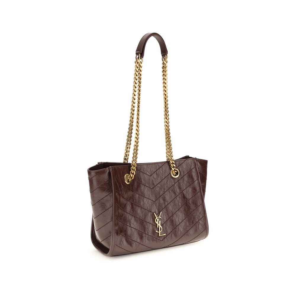 Saint Laurent Μικρή Καφέ Δερμάτινη Τσάντα Tote