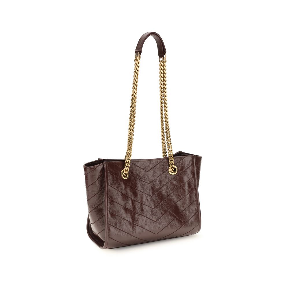 Saint Laurent Μικρή Καφέ Δερμάτινη Τσάντα Tote