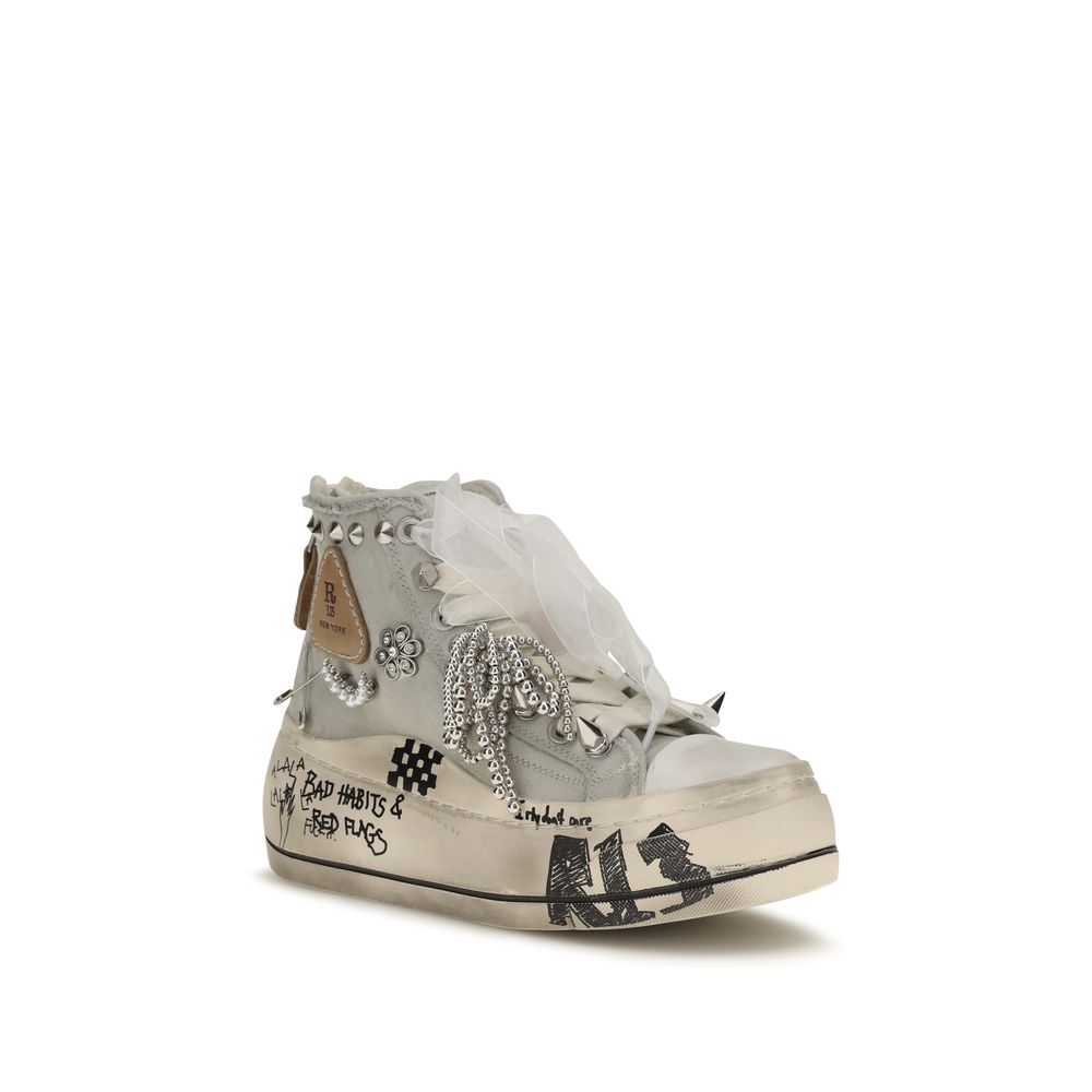 R13 White Cotton High Top Sneakers