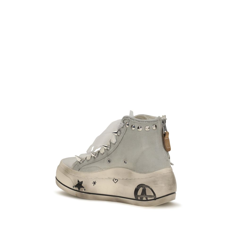 R13 White Cotton High Top Sneakers