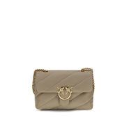 PINKO Love Classic Gray Leather Shoulder Bag