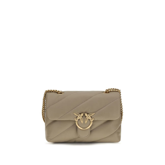 PINKO Love Classic Gray Leather Shoulder Bag