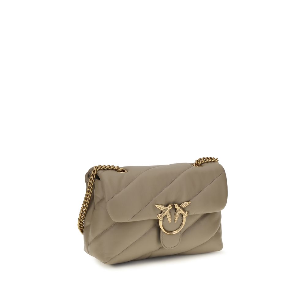PINKO Love Classic Gray Leather Shoulder Bag