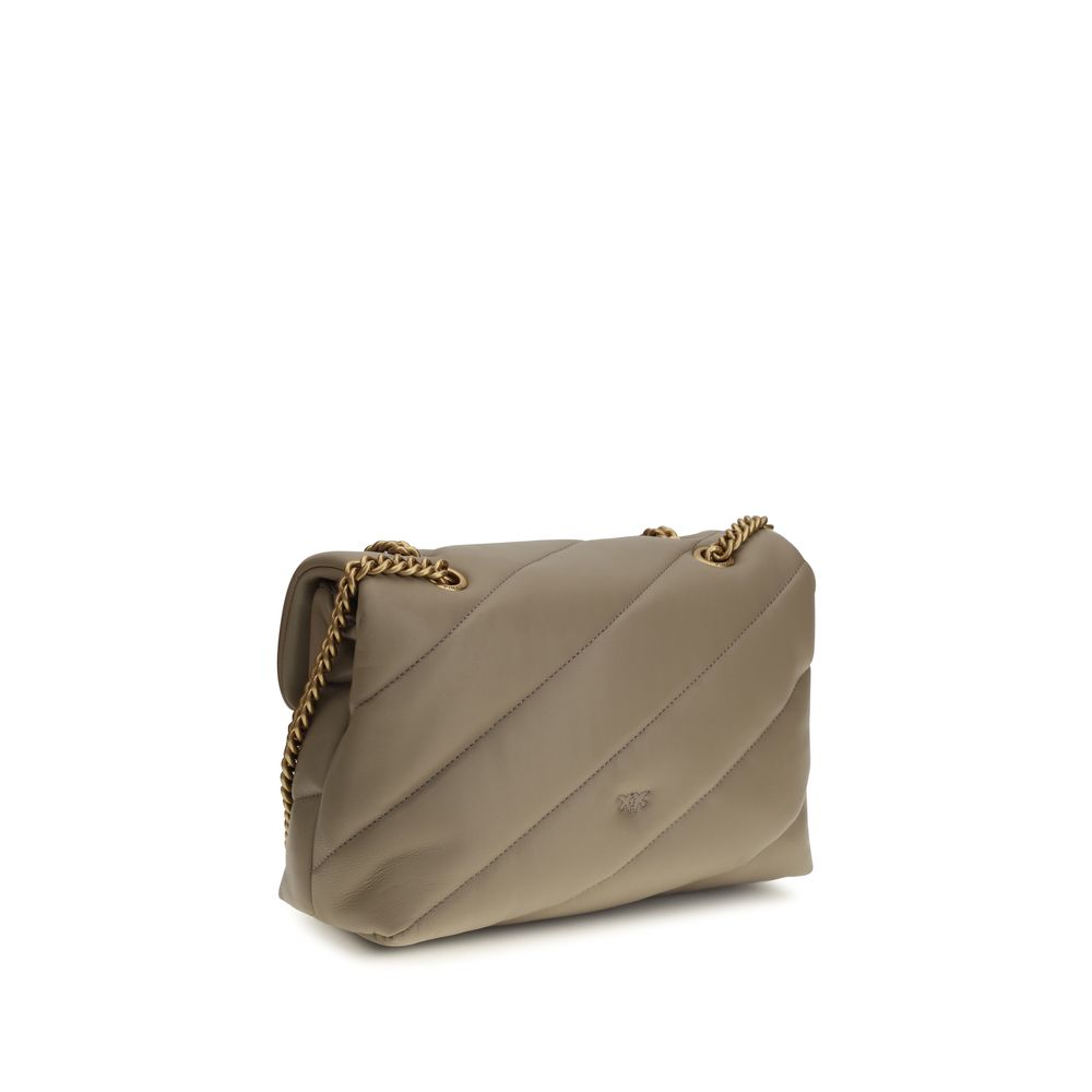 PINKO Love Classic Gray Leather Shoulder Bag