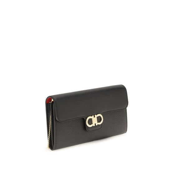 Ferragamo Gancini Μαύρο Δερμάτινο Πορτοφόλι