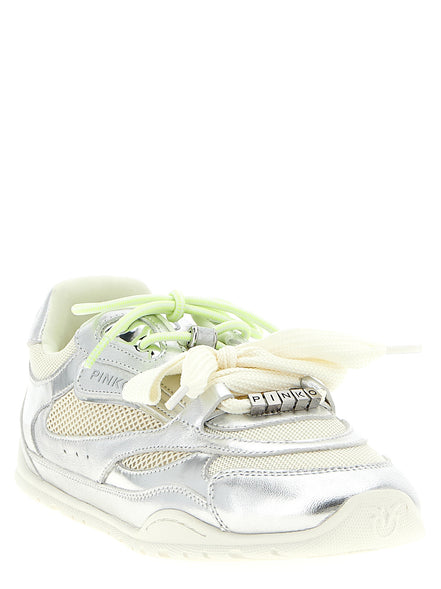 PINKO Silver Leather Athletic Sneakers