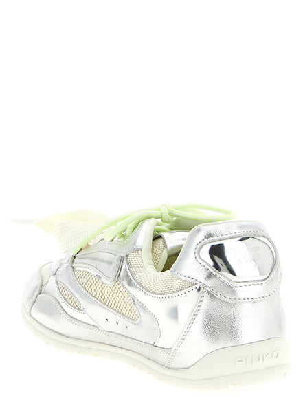 PINKO Silver Leather Athletic Sneakers