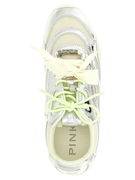 PINKO Silver Leather Athletic Sneakers