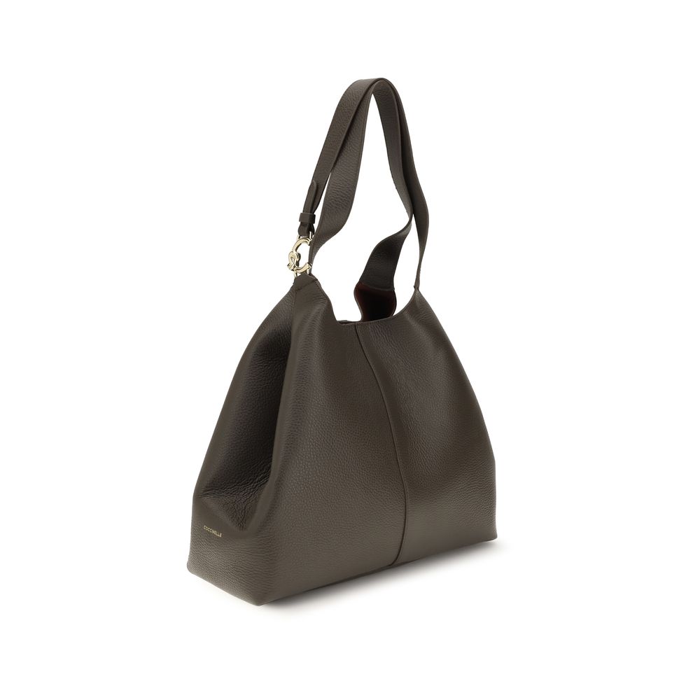 Coccinelle C-Easy Μεγάλη Καφέ Δερμάτινη Τσάντα Tote  