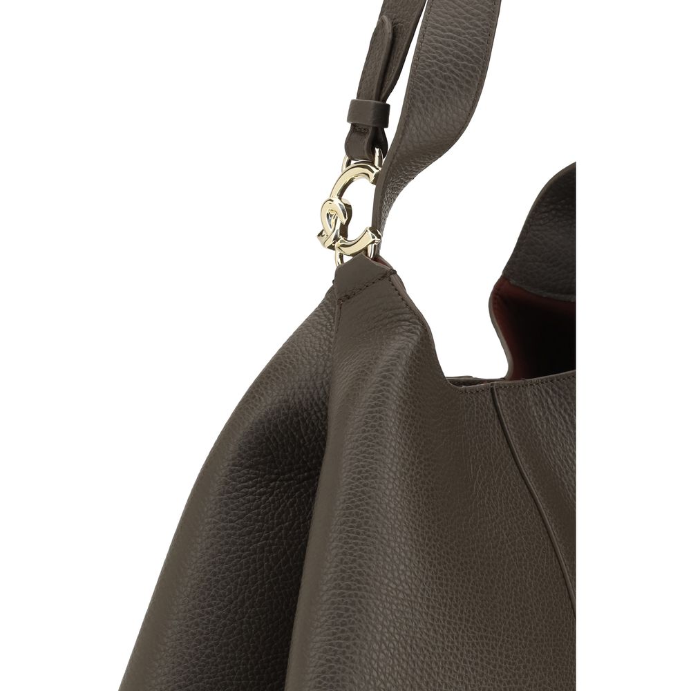 Coccinelle C-Easy Μεγάλη Καφέ Δερμάτινη Τσάντα Tote  