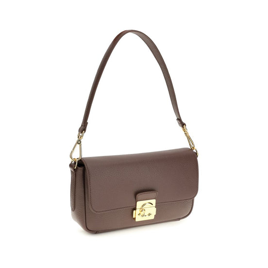 Coccinelle C-Me Lock Μεσαία Καφέ Δερμάτινη Τσάντα Ώμου  