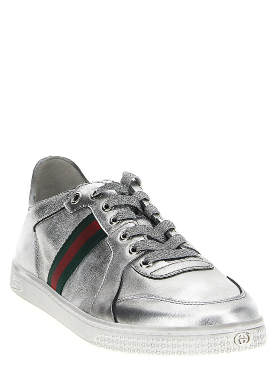 Gucci Silver Lamb Leather Athletic Sneakers