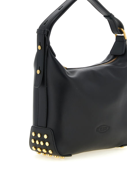 Tod's Μαύρη Τσάντα Ώμου από Δέρμα Μόσχου