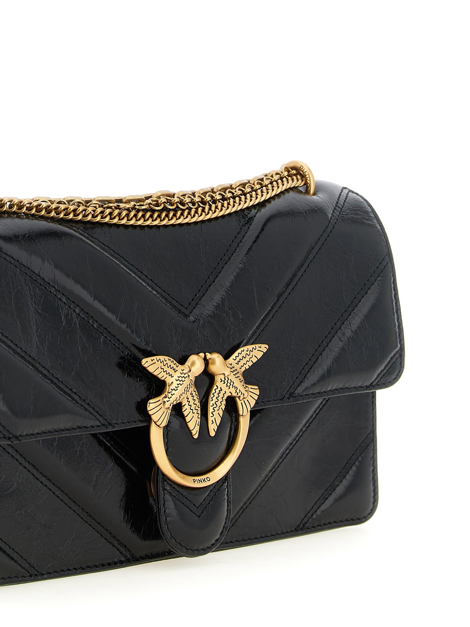 PINKO Black Calfskin Shoulder Bag
