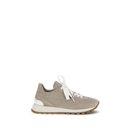 Brunello Cucinelli Γκρι Sneakers Bos Taurus με Πλατφόρμα από Δέρμα Μοσχαριού