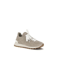 Brunello Cucinelli Gray Calf Leather Bos Taurus Platform Sneakers