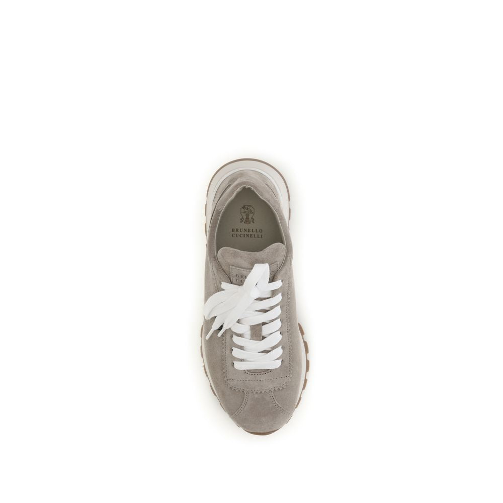 Brunello Cucinelli Gray Calf Leather Bos Taurus Platform Sneakers