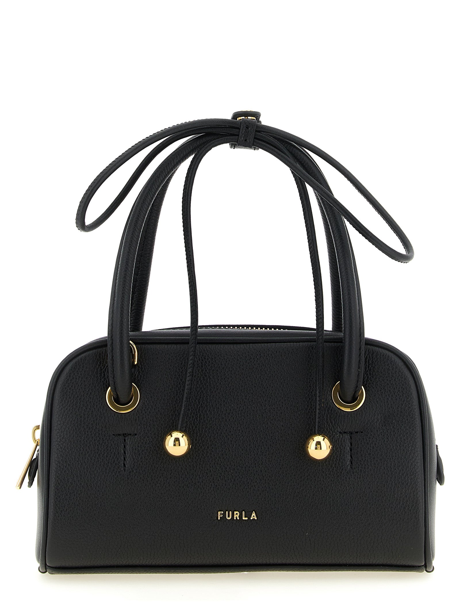 Furla Μαύρη Τσάντα Χειρός από Δέρμα Μοσχαριού