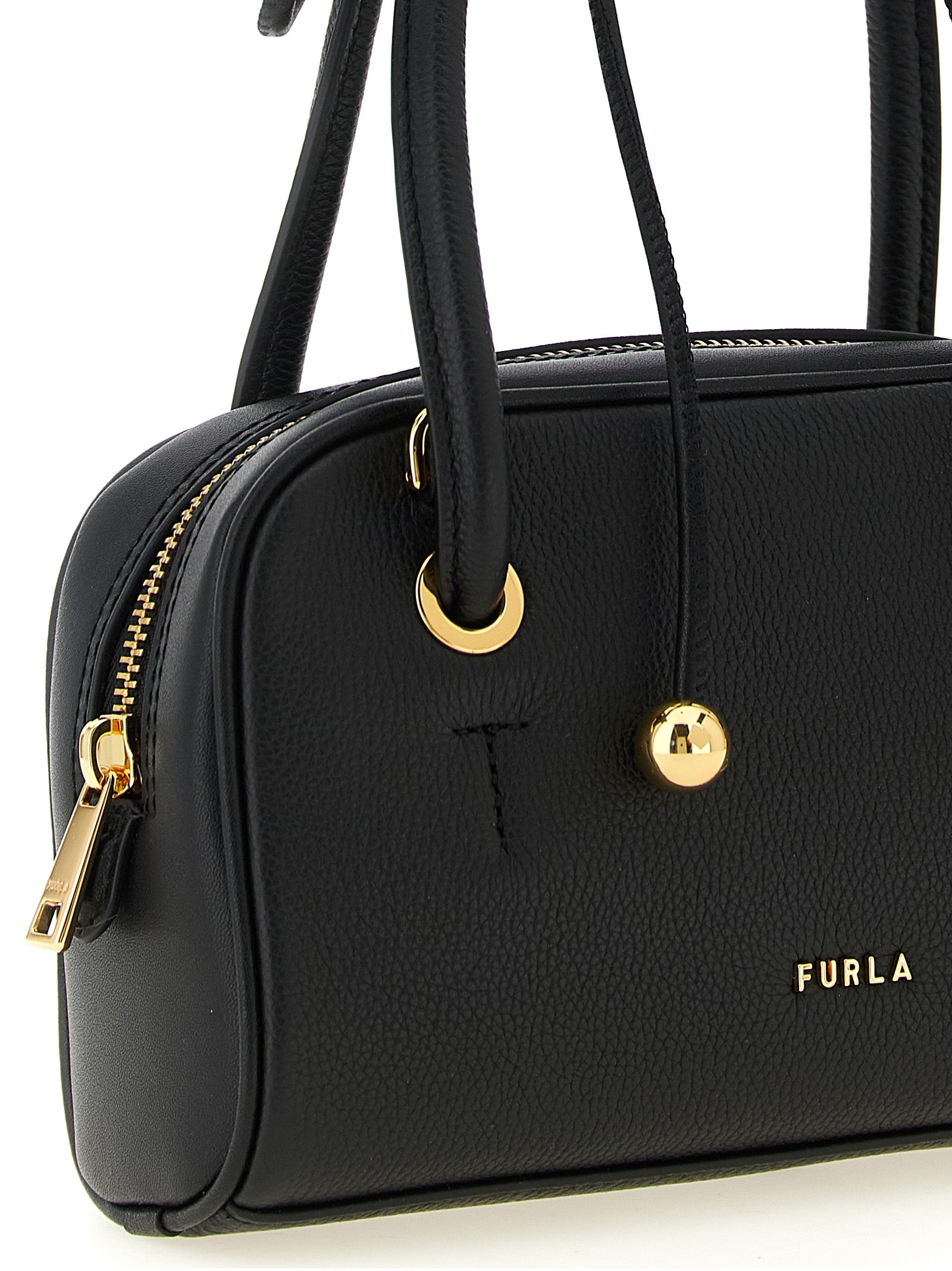 Furla Μαύρη Τσάντα Χειρός από Δέρμα Μοσχαριού