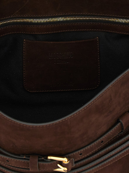 Moschino Καφέ Τσάντα Ώμου από Δέρμα Μόσχου