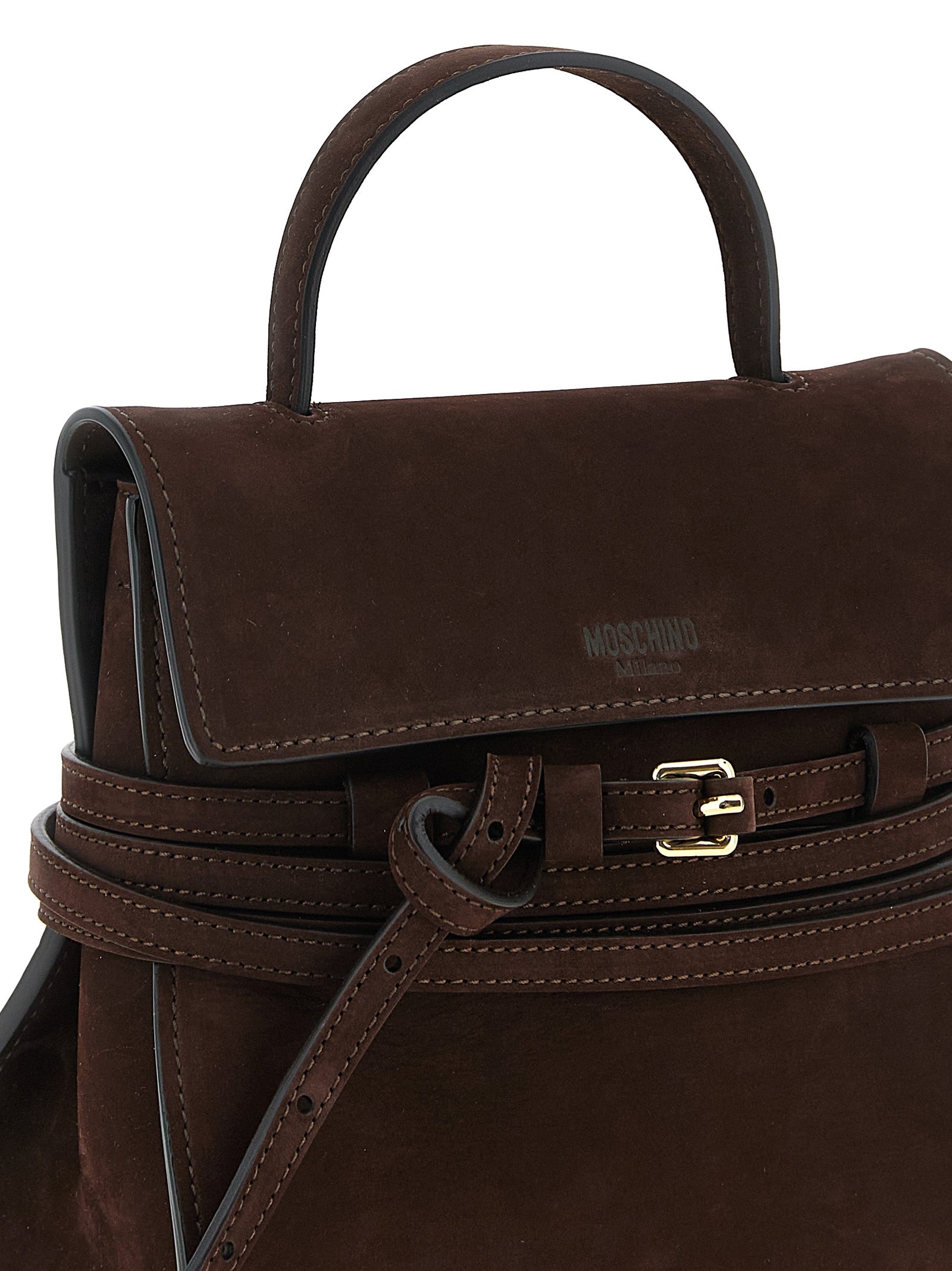 Moschino Tie Me Brown Calfskin Crossbody Bag