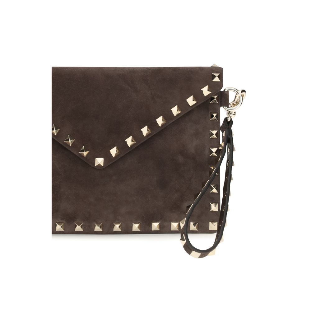 Τσάντα Valentino Garavani Medium Brown Suede Rockstud Clutch