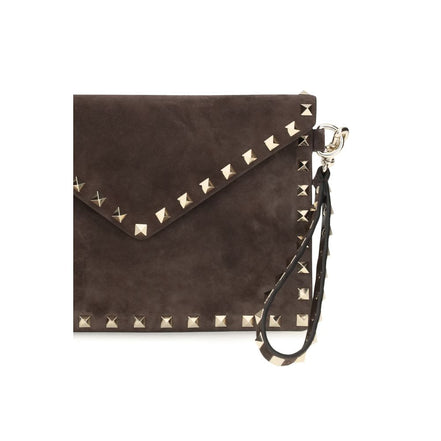 Τσάντα Valentino Garavani Medium Brown Suede Rockstud Clutch