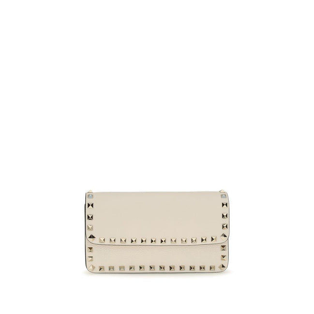 Πορτοφόλι Valentino Garavani Rockstud Chain Beige Leather