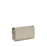 Πορτοφόλι Valentino Garavani Rockstud Chain Beige Leather