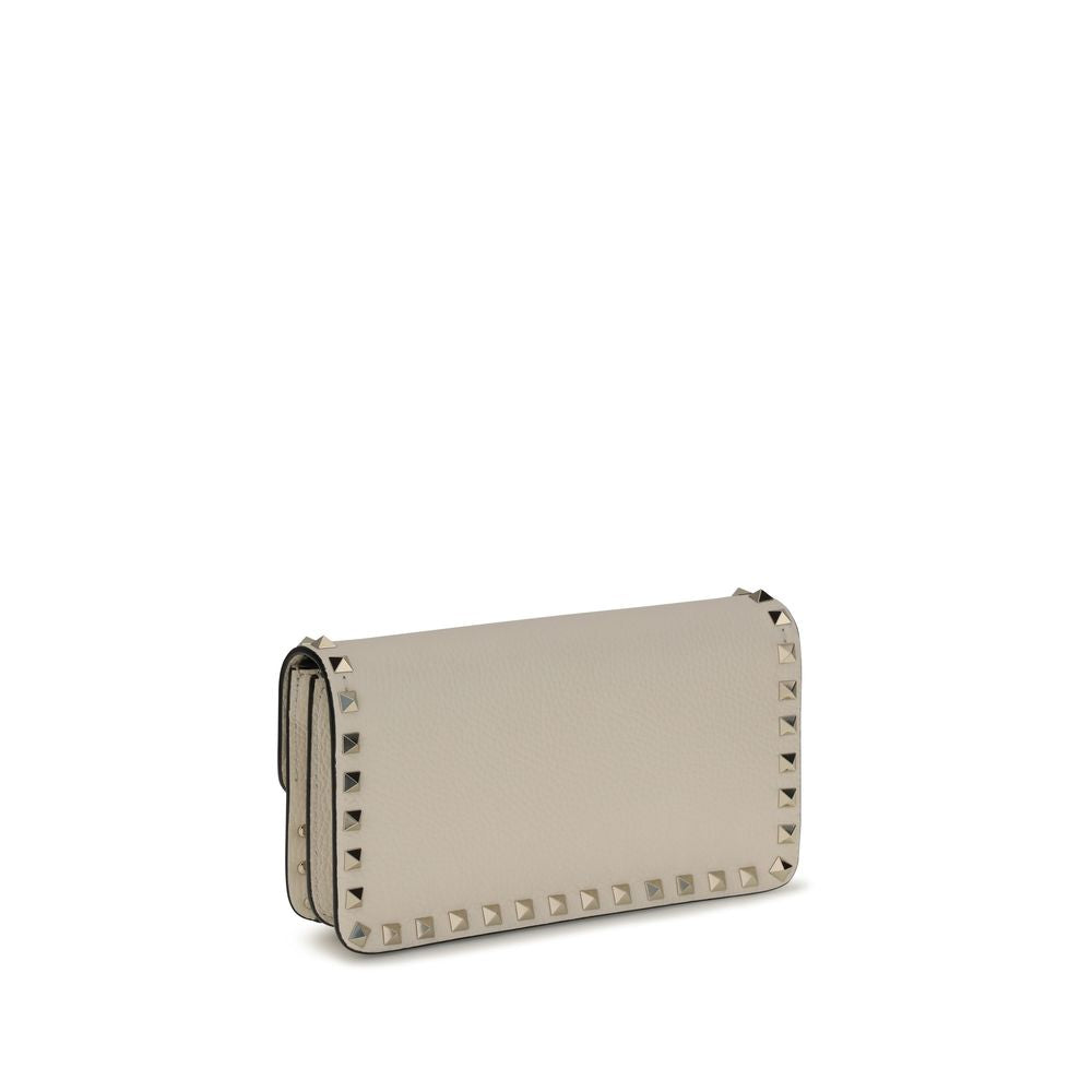 Πορτοφόλι Valentino Garavani Rockstud Chain Beige Leather