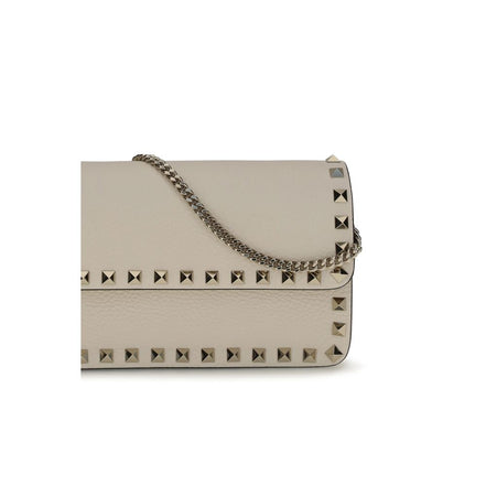 Πορτοφόλι Valentino Garavani Rockstud Chain Beige Leather