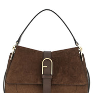 Furla Flow M Brown Suede and Calfskin Handbag