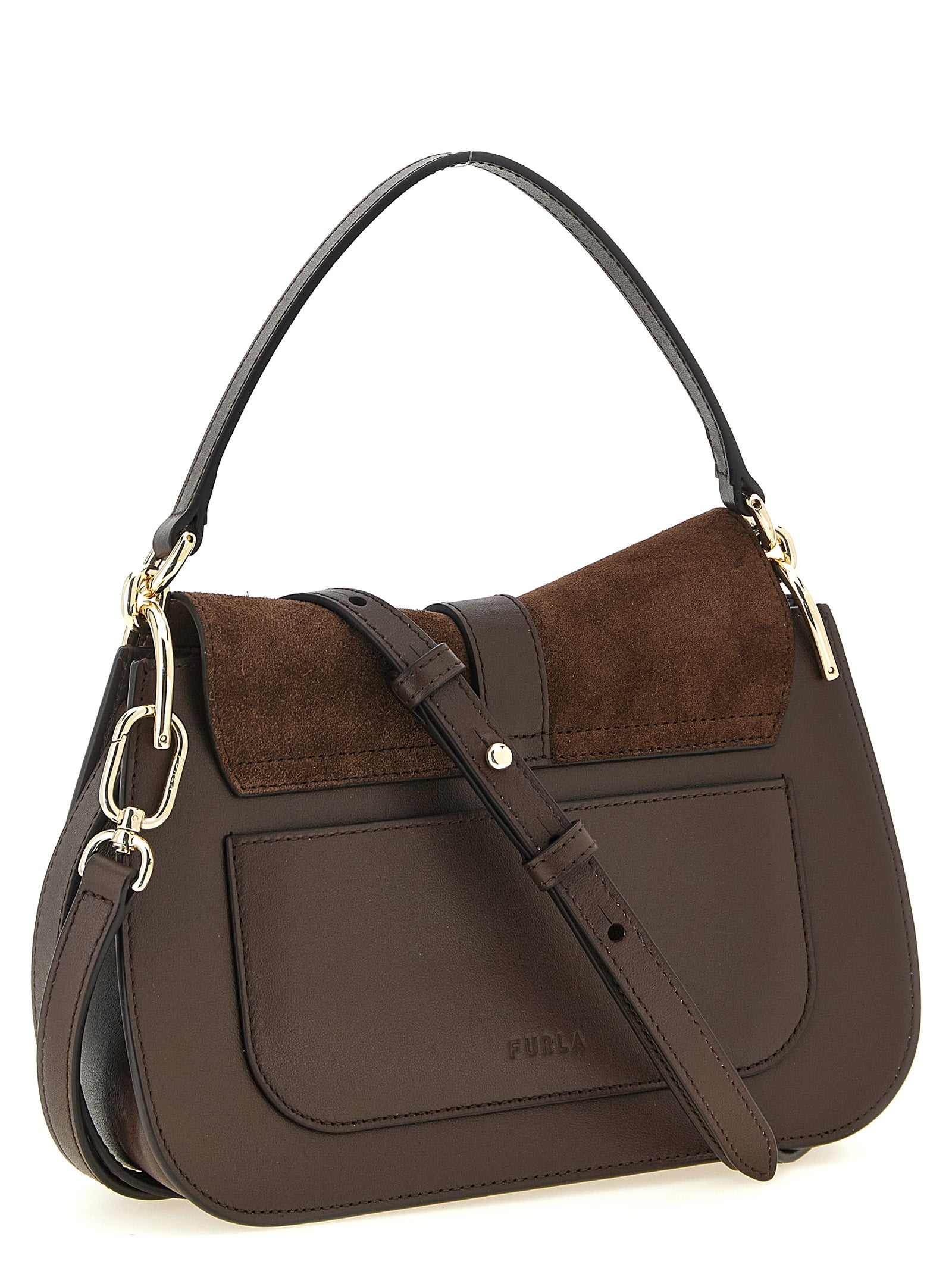 Furla Flow M Brown Suede and Calfskin Handbag