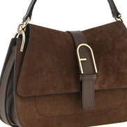 Furla Flow M Brown Suede and Calfskin Handbag