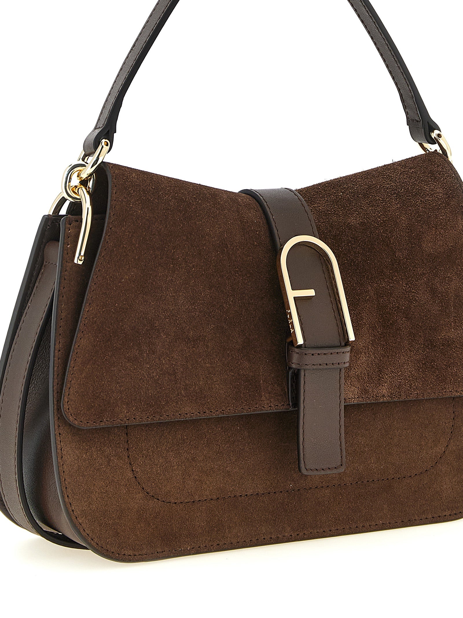 Furla Flow M Brown Suede and Calfskin Handbag