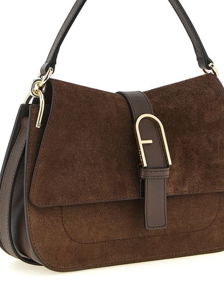Furla Flow M Brown Suede and Calfskin Handbag