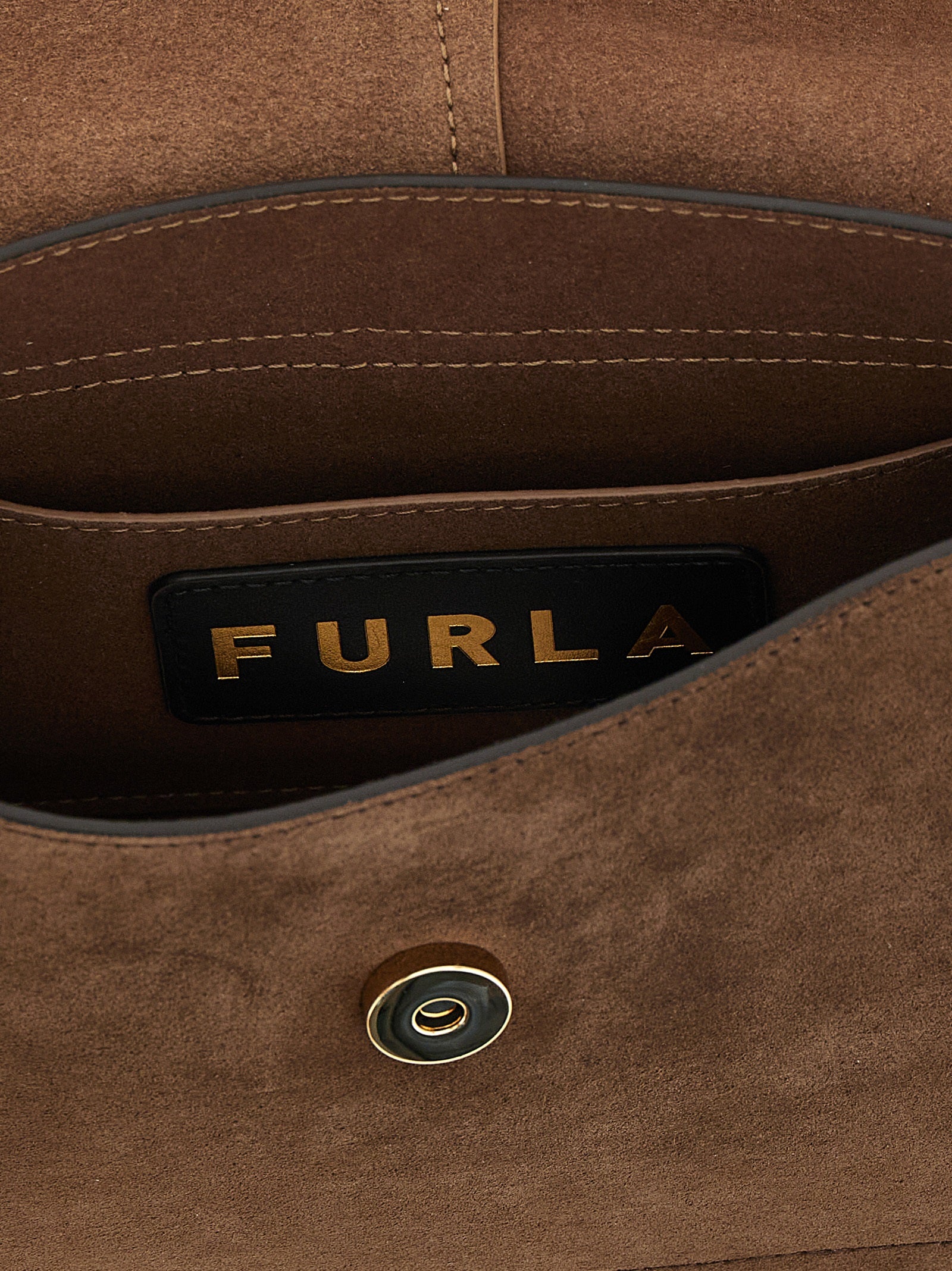 Furla Flow M Brown Suede and Calfskin Handbag