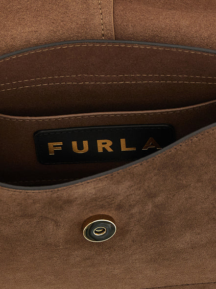 Furla Flow M Brown Suede and Calfskin Handbag
