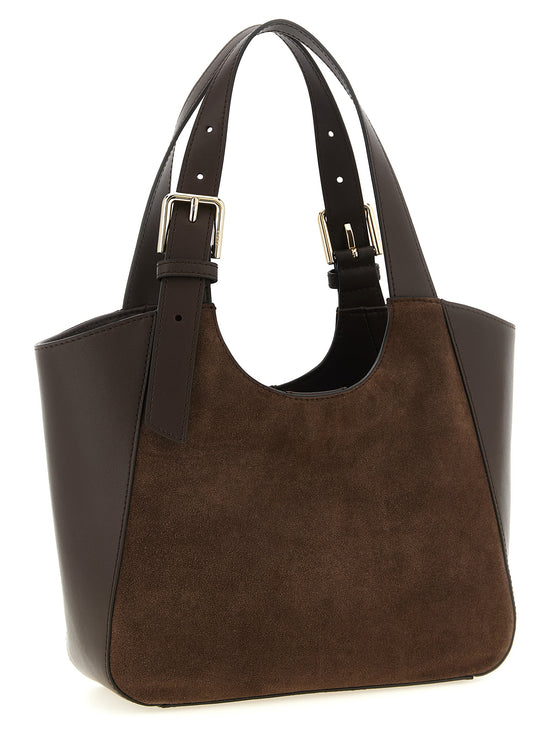 Furla Dora S Brown Suede and Calfskin Tote Bag