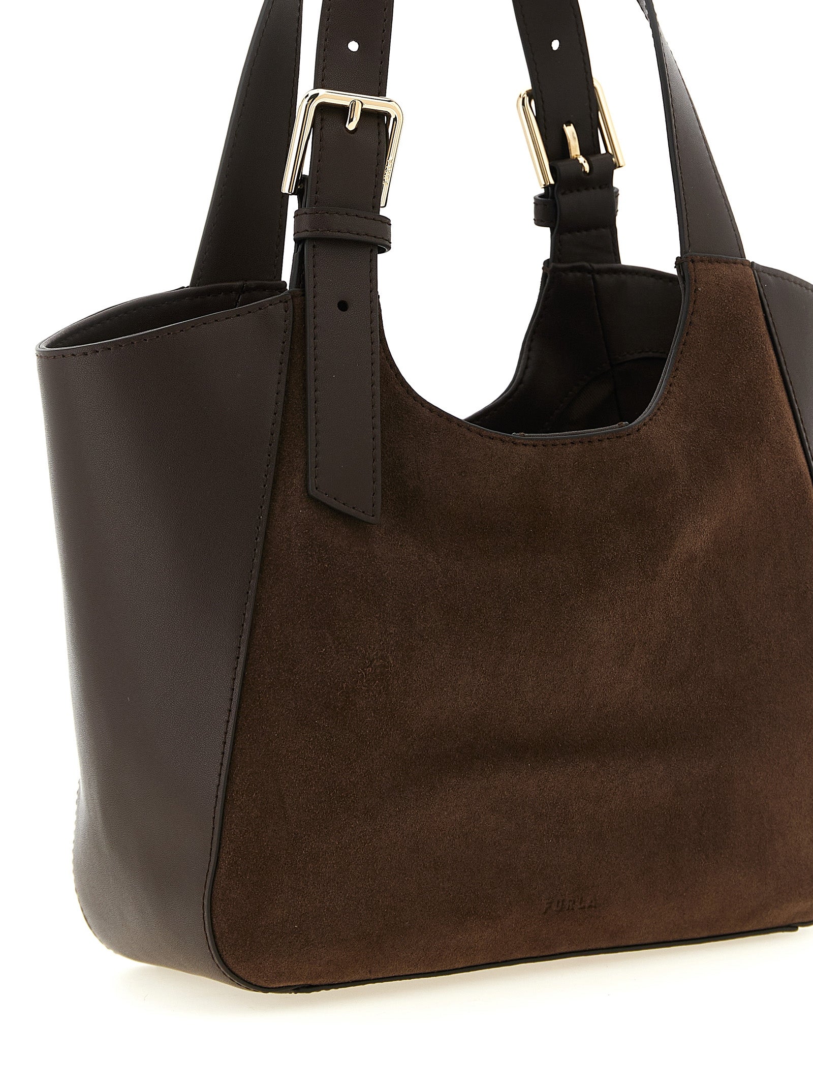 Τσάντα Furla Dora S Brown Suede and Calfskin Tote